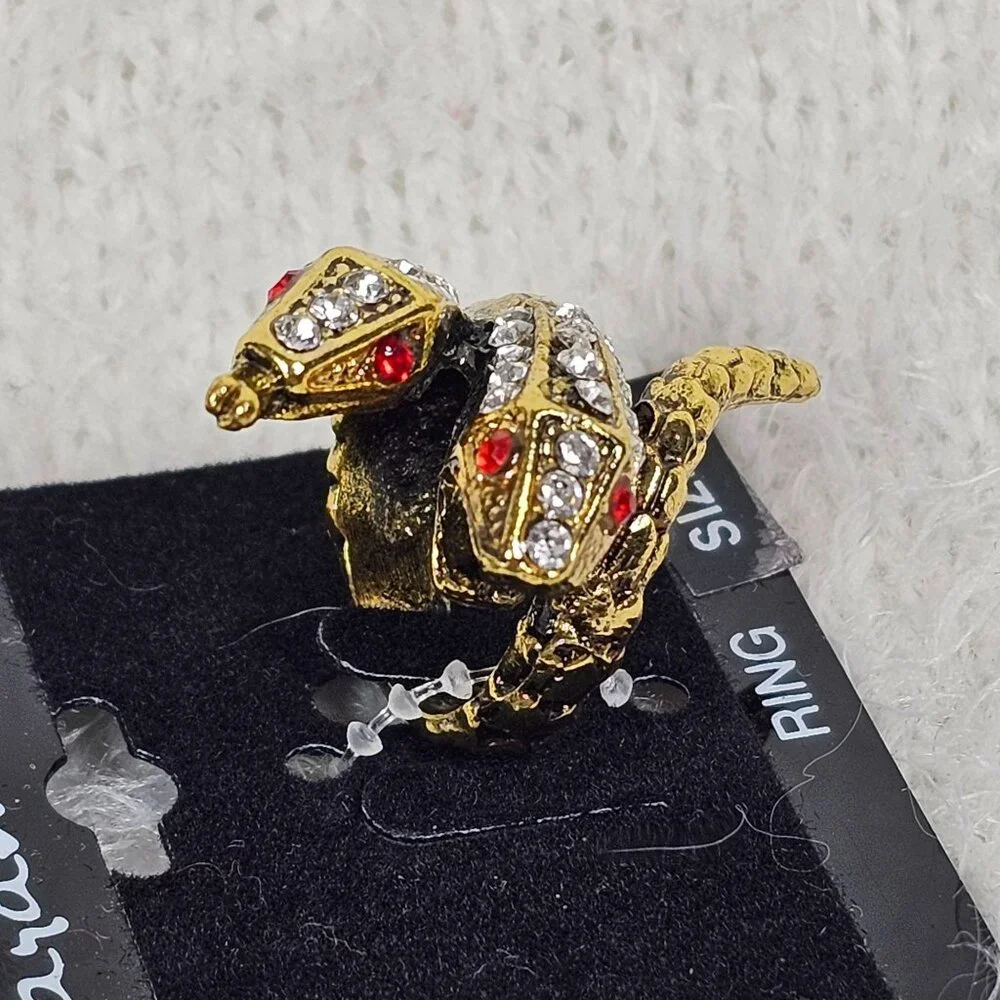 Taramanda Size 6 Ring Snake Serpent 2‎ Head Goth Punk NEW